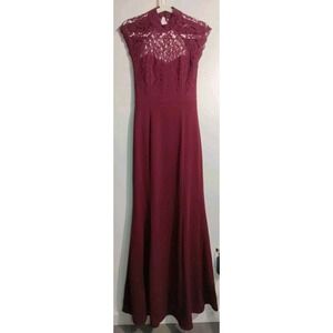 LULUS Women Crazy About U  Backless Burgundy Lace Maxi Dress size XS